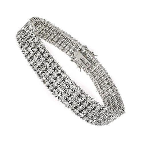 Bracelet Tennis Réel Diamant Rond Serti Griffes Or Blanc 14 Carats 12 Ct
