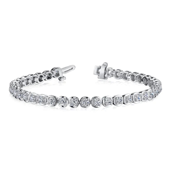 Bracelet Tennis Réel Diamant Rond Taille Brillant 8 Carats En Or Blanc 14K