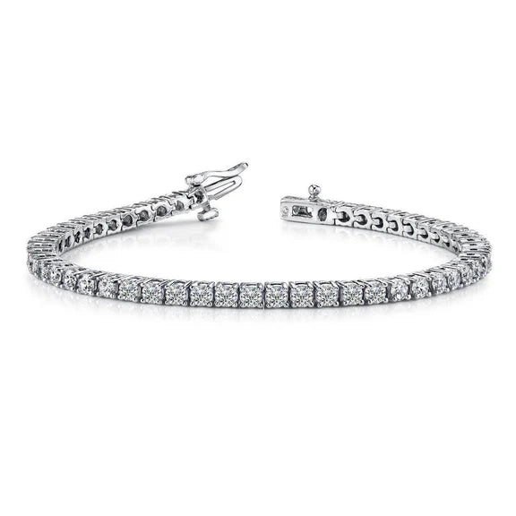 Bracelet Tennis Réel Diamants Brillants Ronds Or Blanc 14K 5.30 Carats