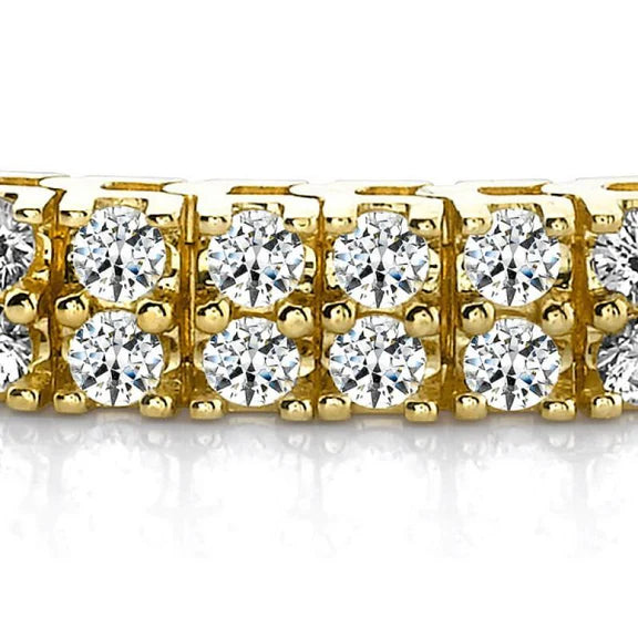 Bracelet Tennis Réel Diamants Ronds Basique Or Jaune 14K 11 Carats