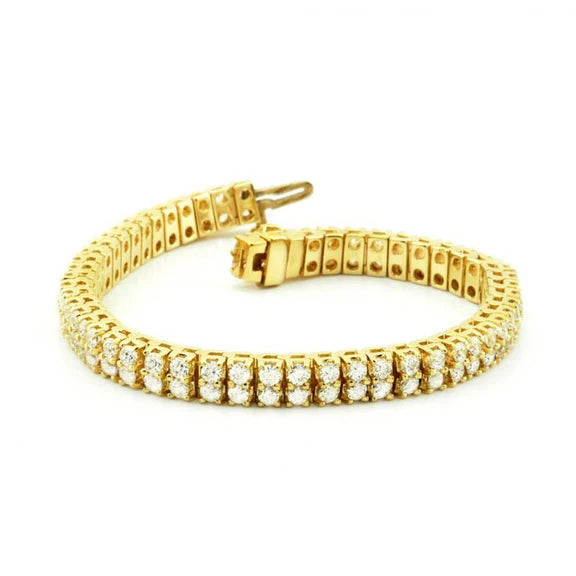 Bracelet Tennis Réel Diamants Ronds Basique Or Jaune 14K 11 Carats