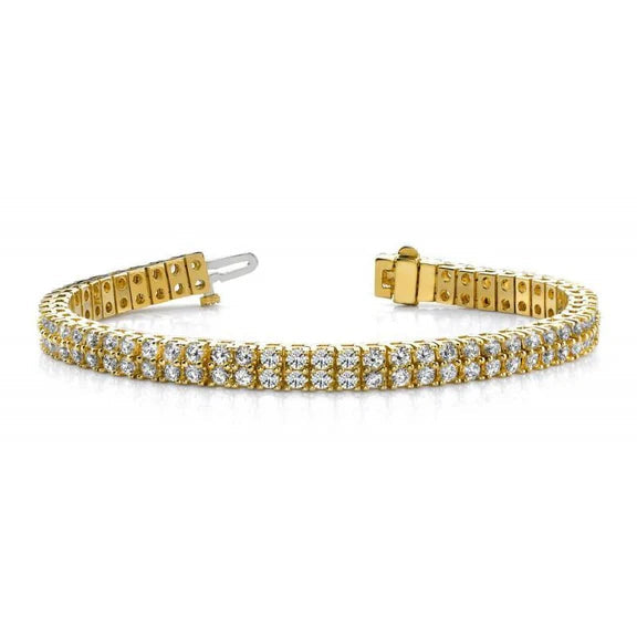 Bracelet Tennis Réel Diamants Ronds Basique Or Jaune 14K 11 Carats