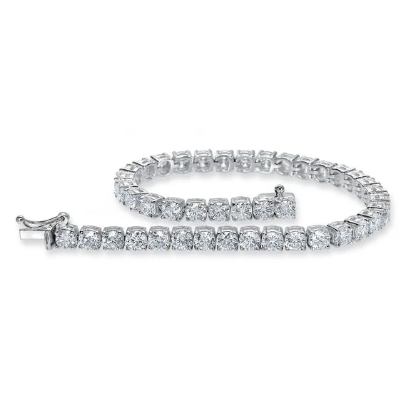 Bracelet Tennis Réel Diamants Taille Ronde Or Blanc Mousseux 10.50 Ct