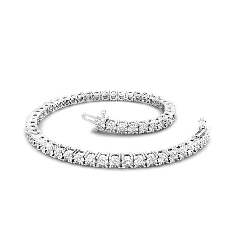 Bracelet Tennis Rond Taille Réel Diamant Monture Or Blanc Massif 14K 4.60 Carats