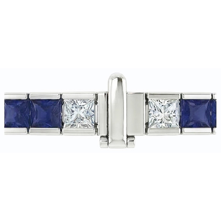 Bracelet Tennis Saphir Bleu Taille Princesse 25 Carats Or Blanc 14K
