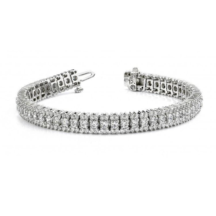 Bracelet Tennis Véritable Diamant Rond 10 Carats Or Blanc 14K