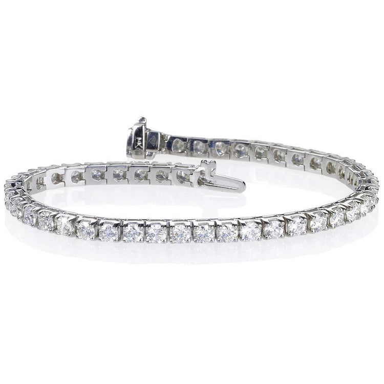 Bracelet Tennis Véritable Diamant Rond Taille Brillant 9 Carats En Or Blanc Massif 14K