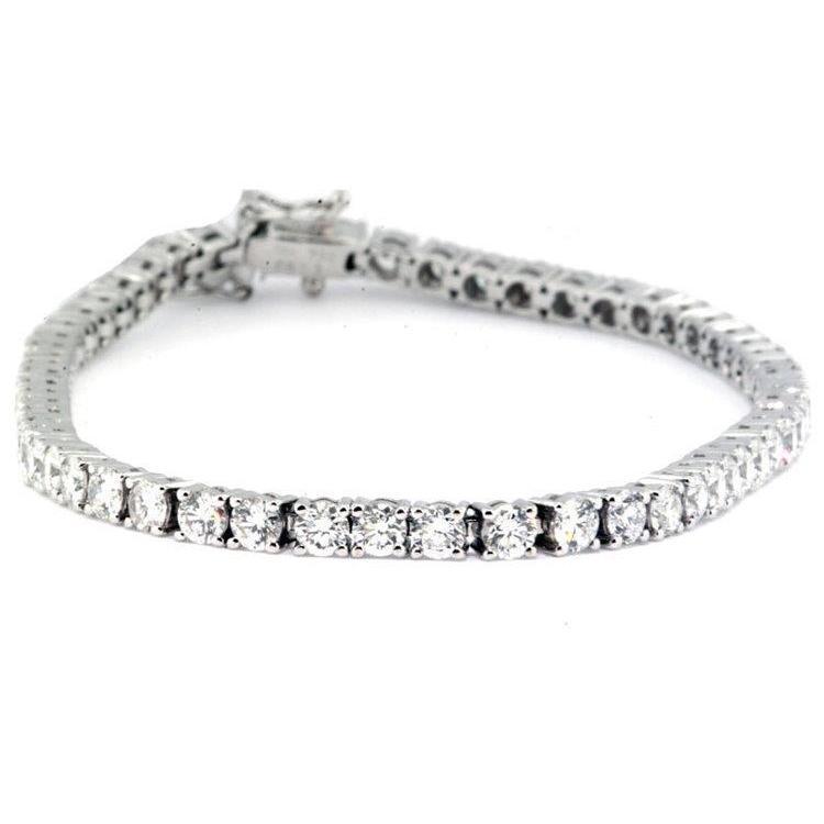 Bracelet Tennis Véritable Diamant Rond Taille Brillant Or Blanc 14K 6.60 Ct