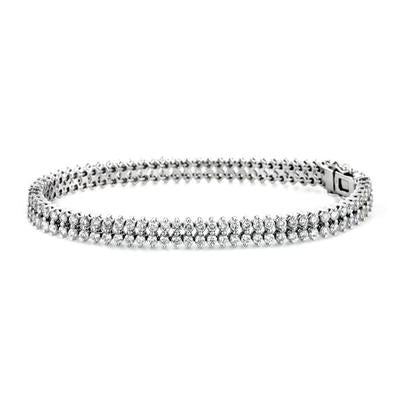 Bracelet Tennis Véritable Diamant Serti Griffes Rondes 14 Carats Or Blanc 14 Carats