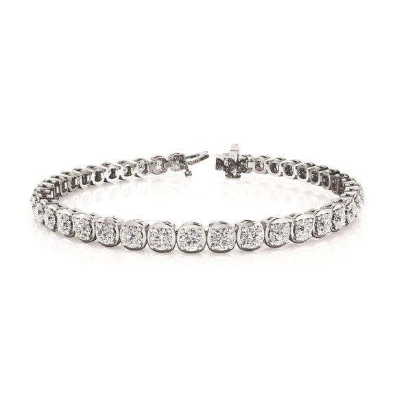 Bracelet Tennis WG 14K Coupe Ronde 4.40 Carats Réel Diamants Etincelants
