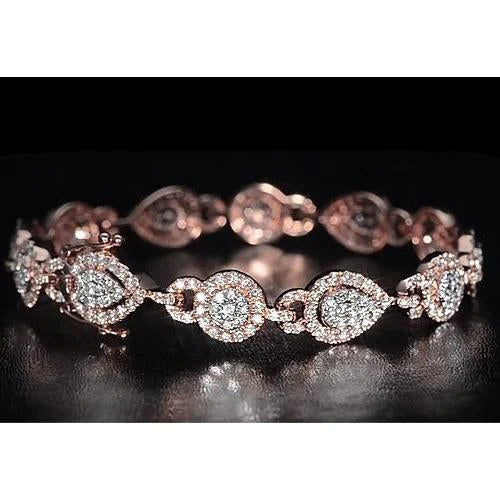 Bracelet Tennis à 10 Carats De Réel Diamants Ronds Bijoux En Or Rose Pour Femme
