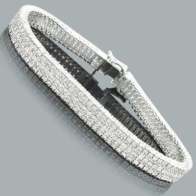 Bracelet Tennis à 15,00 Carats De Naturel Diamants Ronds à Triple Rang 14K D'Or Blanc