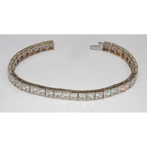 Bracelet Tennis à 18 Carats De Réel Diamants Princesses 14K d'Or Blanc