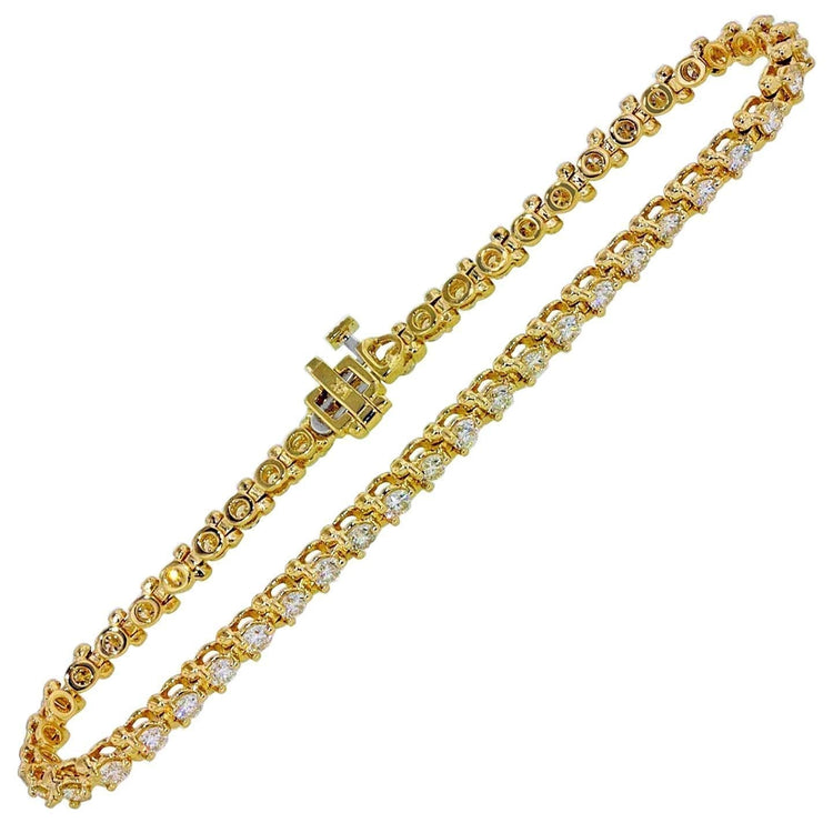 Bracelet Tennis à 3 Carats De Véritable Diamants Ronds 14K D'Or Jaune Avec Griffes