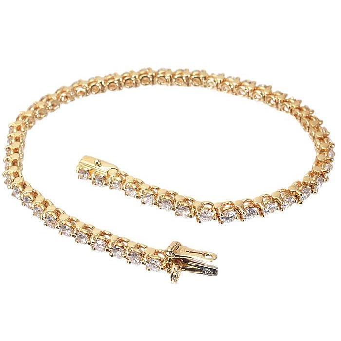 Bracelet Tennis à 6,35 Carats De Véritable Diamants Ronds 14K D'Or Jaune Avec Griffes
