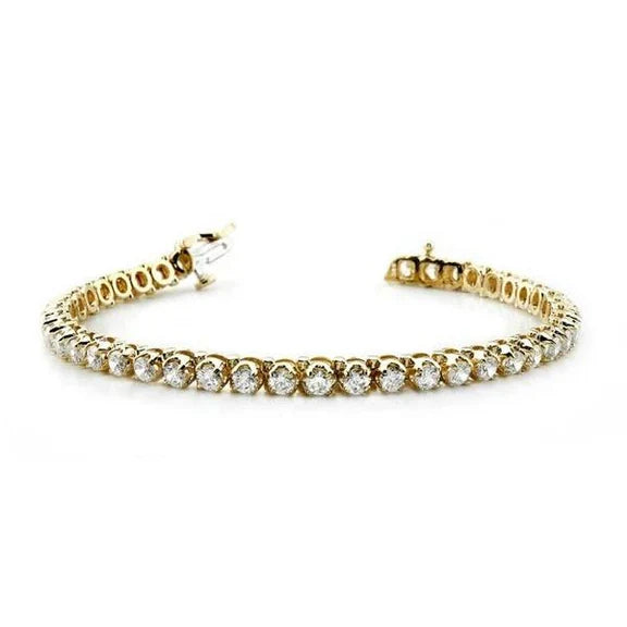 Bracelet Tennis à 6,45 Carats De Réel Diamants Ronds 14K D'Or Jaune Avec Griffe