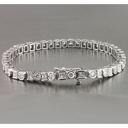 Bracelet Tennis à 7,20 Carats De Véritable Diamants Ronds Et Princesses 14K d'Or Blanc