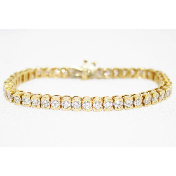 Bracelet Tennis à 9 Carats De Réel Diamants Ronds Bijoux à 14K D'Or Jaune Pour Femme