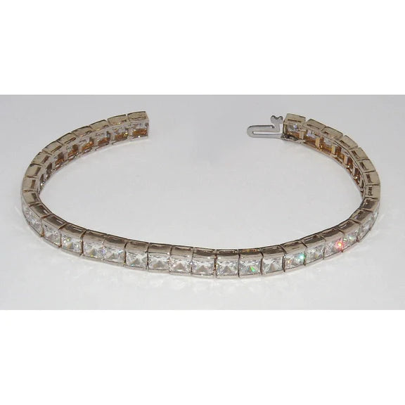 Bracelet Tennis à 9 Ct De Réel Diamants Princesses 14K D'Or Blanc Personnalisé