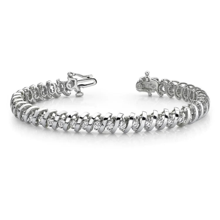 Bracelet Tennis à Lien Tourbillonnant Et à 5,70 Carats De Authentique Diamants Ronds 14K D'Or Blanc