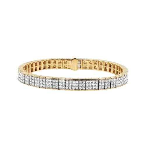 Bracelet Tennis à Triple Rang à 8,10 Ct De Réel Diamants Ronds 14K D'Or Jaune