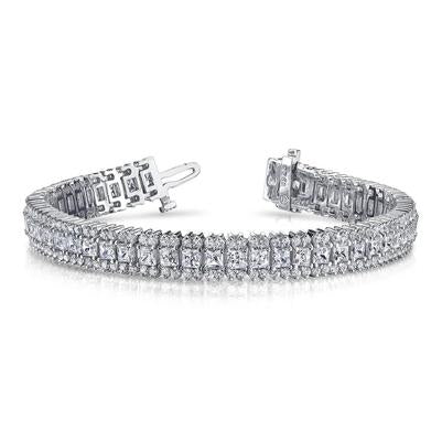 Bracelet Véritable Diamants Scintillants Ronds Et Taille Princesse 11.50 Ct Or Blanc