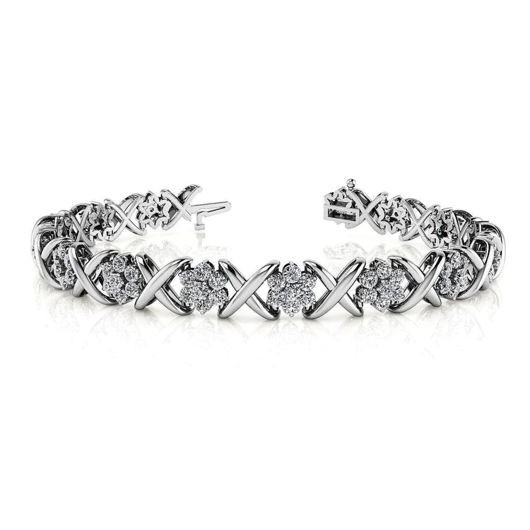 Bracelet à 12,90 Cts De Authentique Diamants Ronds Stylisés X Fleur 14K D'Or
