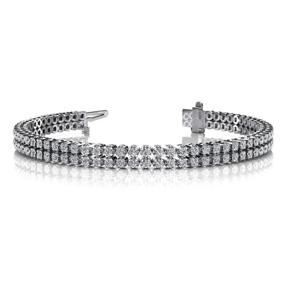Bracelet à Double Rang Et à 6 Carats De Réel Diamants Ronds 14K D'Or Blanc