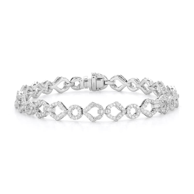 Bracelet à Liens Ouverts Et à 4 Carats De Naturel Diamants Ronds Pavés 14K D'Or Solide