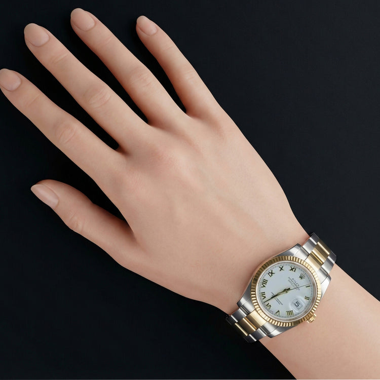 Bracelet huître bicolore Rolex Datejust 36 mm Montre pour homme Cadran blanc réglage rapide