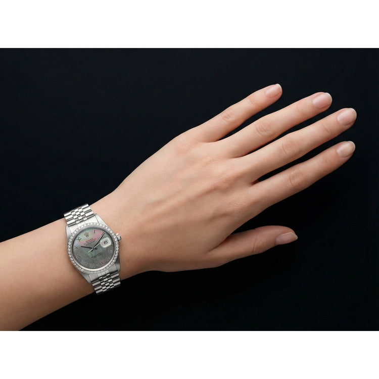 Bracelet jubilé acier inoxydable Rolex Lunette diamant Gris Cadran romain réglage rapide