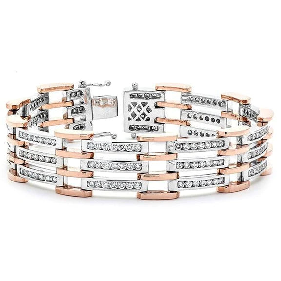 Bracelet pour homme en or bicolore 14K 9 carats avec petits Réel diamants ronds