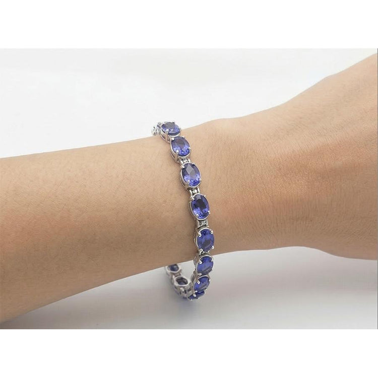 Bracelet tennis diamant saphir bleu serti de griffes bijoux 18 carats