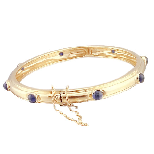Bracelet Cabochon Saphir Bleu Bijoux Or Jaune 14K