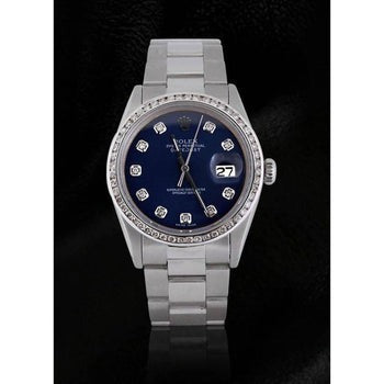 Bracelet SS Oyster Rolex Datejust Montre Homme Cadran Diamant Bleu Lunette QUICK SET