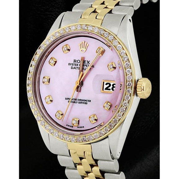 montre Datejust Rolex avec cadran en diamant rose et lunette