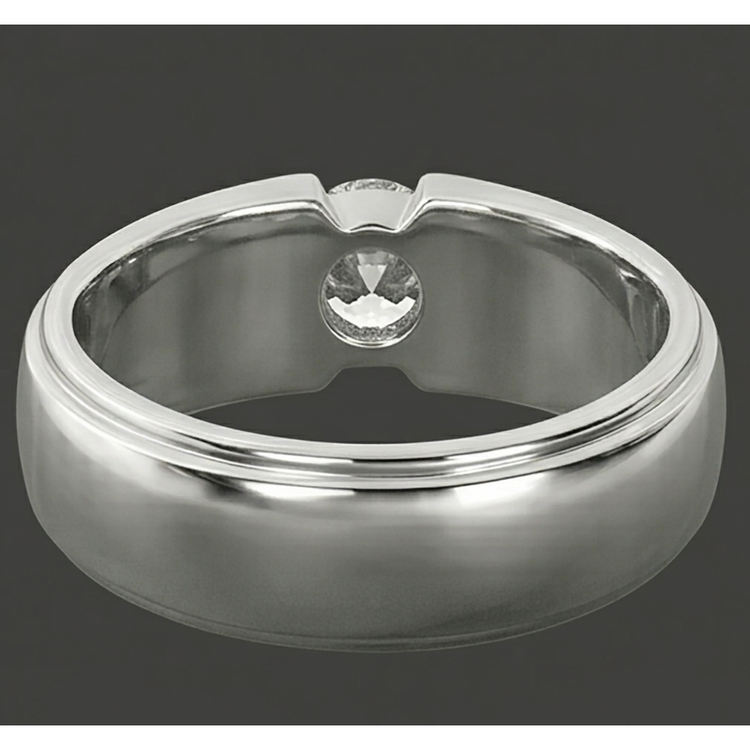 Branché Bague Pour Hommes Véritable Rond Diamant Solitaire