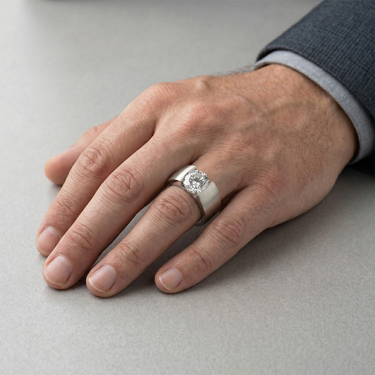 Brillant Bague pour Homme de luxe – 1,50 carats Or Blanc 14