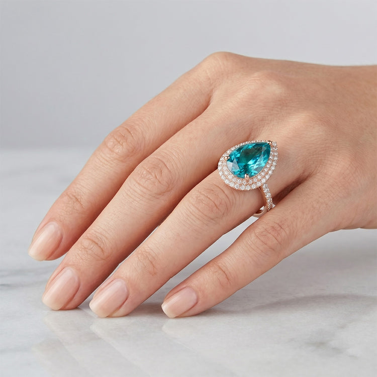 Brillant Diamant Bleu Brillant Bague de Fiançailles Halo – 3
