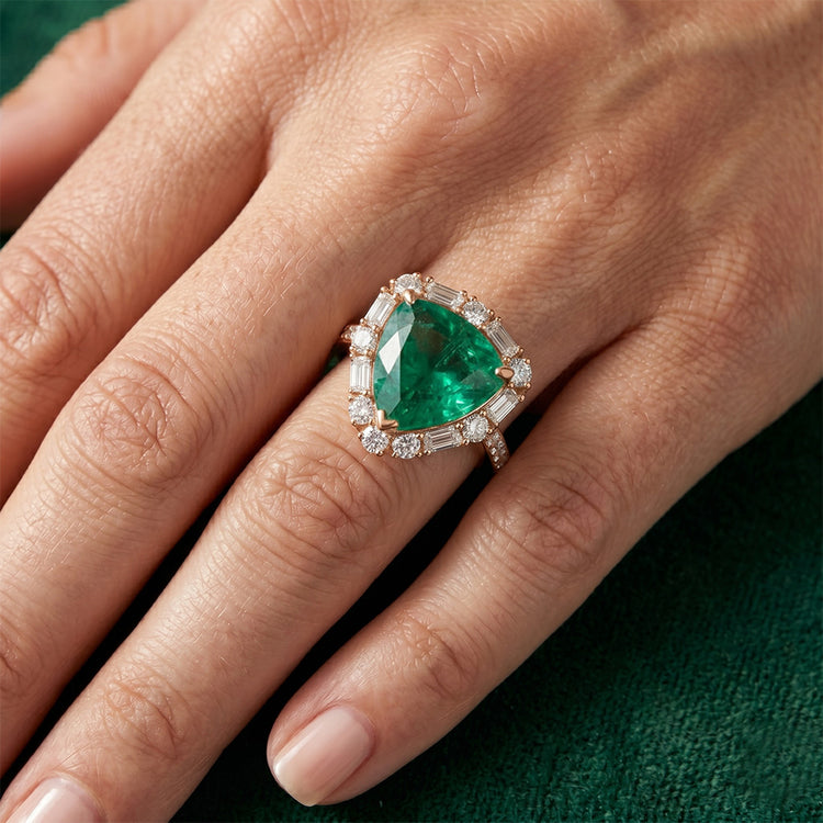 Brillant Pureté VVS Émeraude Colombienne Bague de Fiançailles