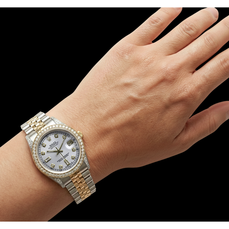 Cadran en nacre Montre Rolex Datejust Lunette en diamant personnalisée acier inoxydable & Or