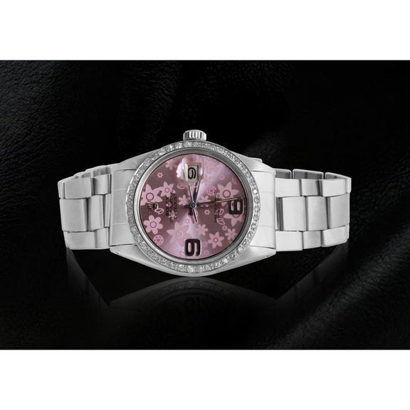 Cadran Fleur Rose Lunette Diamant acier inoxydable Rolex