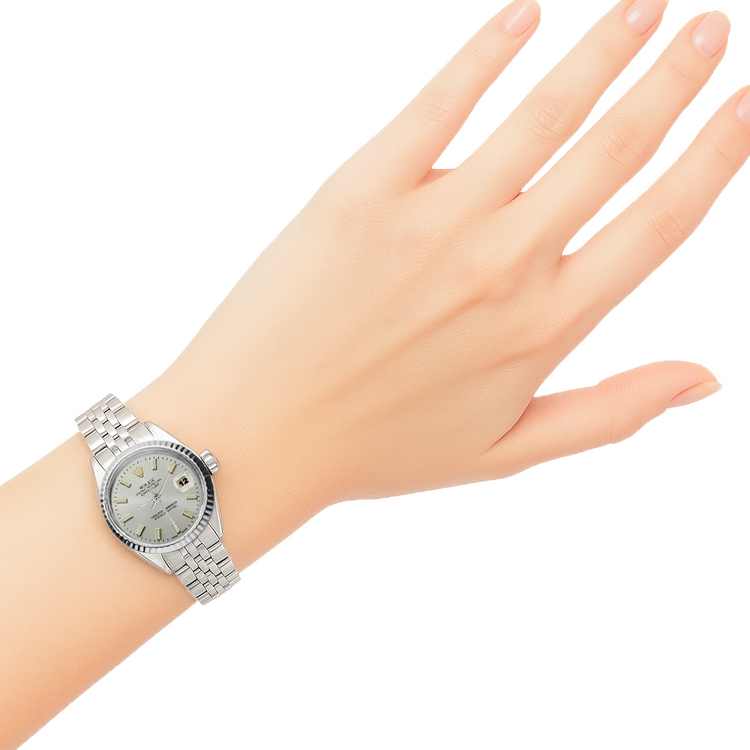 Cadran bâton blanc Regarder Rolex Datejust acier inoxydable Lunette cannelée Datejust