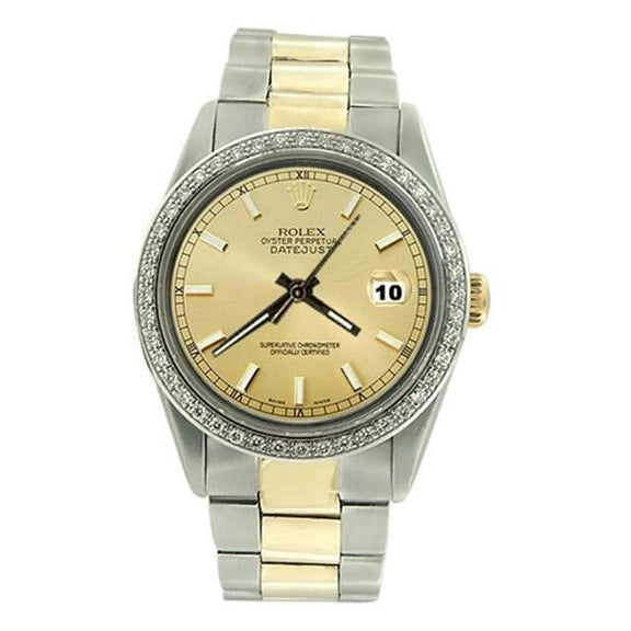 Cadran bâton de champagne acier inoxydable & or jaune montre Rolex homme