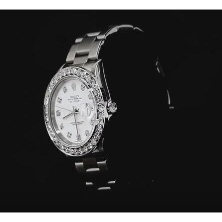 Cadran blanc personnalisé diamant grande lunette Rolex Datejust montre en acier inoxydable3