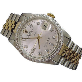 Cadran diamant argenté lunette Rolex Date hommes