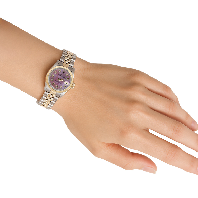 Cadran diamant bordeaux acier inoxydable & or jubilé Datejust dame montre Rolex P2