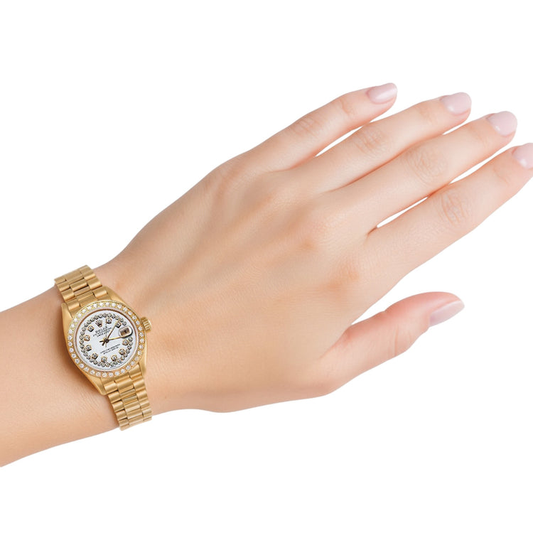 Cadran diamant double rangée Rolex still président Lunette Or Datejust P2