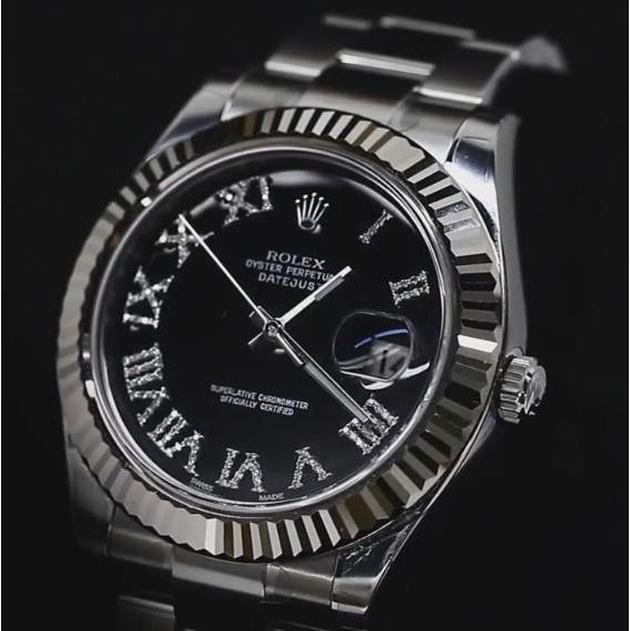 Cadran diamant noir Rolex Datejust Ii montre pour homme lunette cannelée acier inoxydable or7