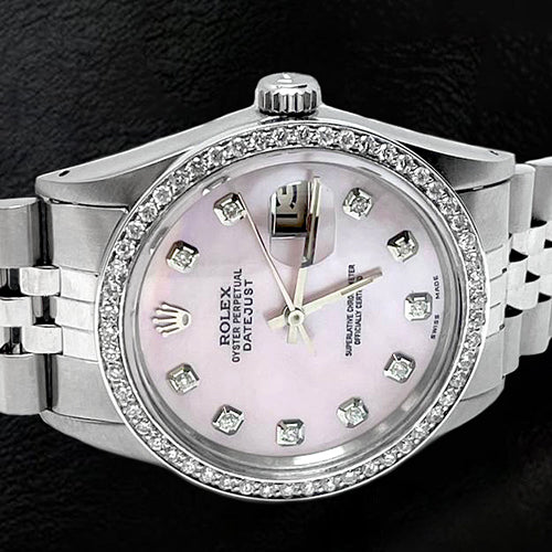Cadran diamant rose Montre Rolex Datejust huître Perpétuelle Lunette Diamant réglage rapide